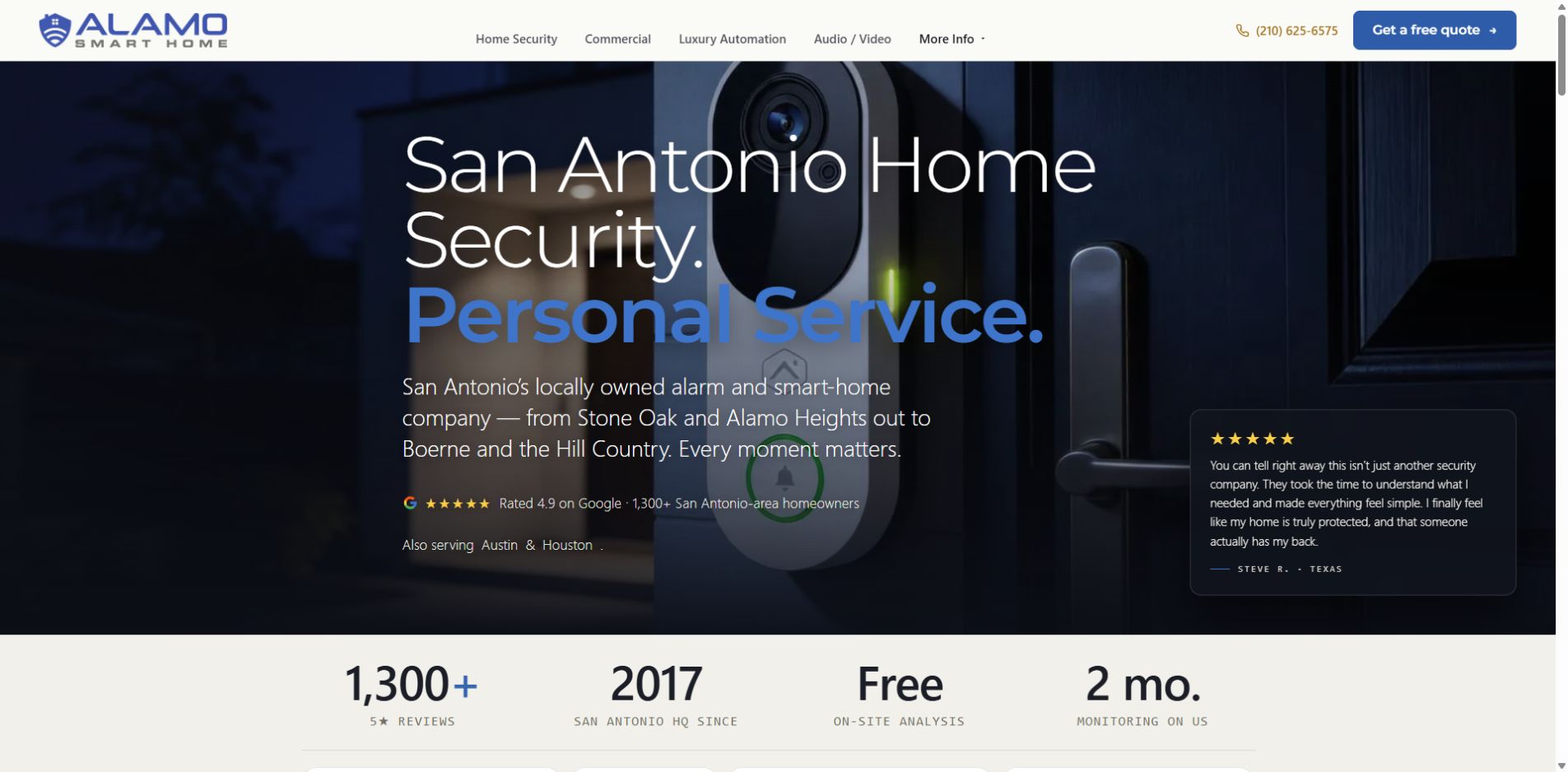 Screenshot of Alamo Smart Home official website homepage