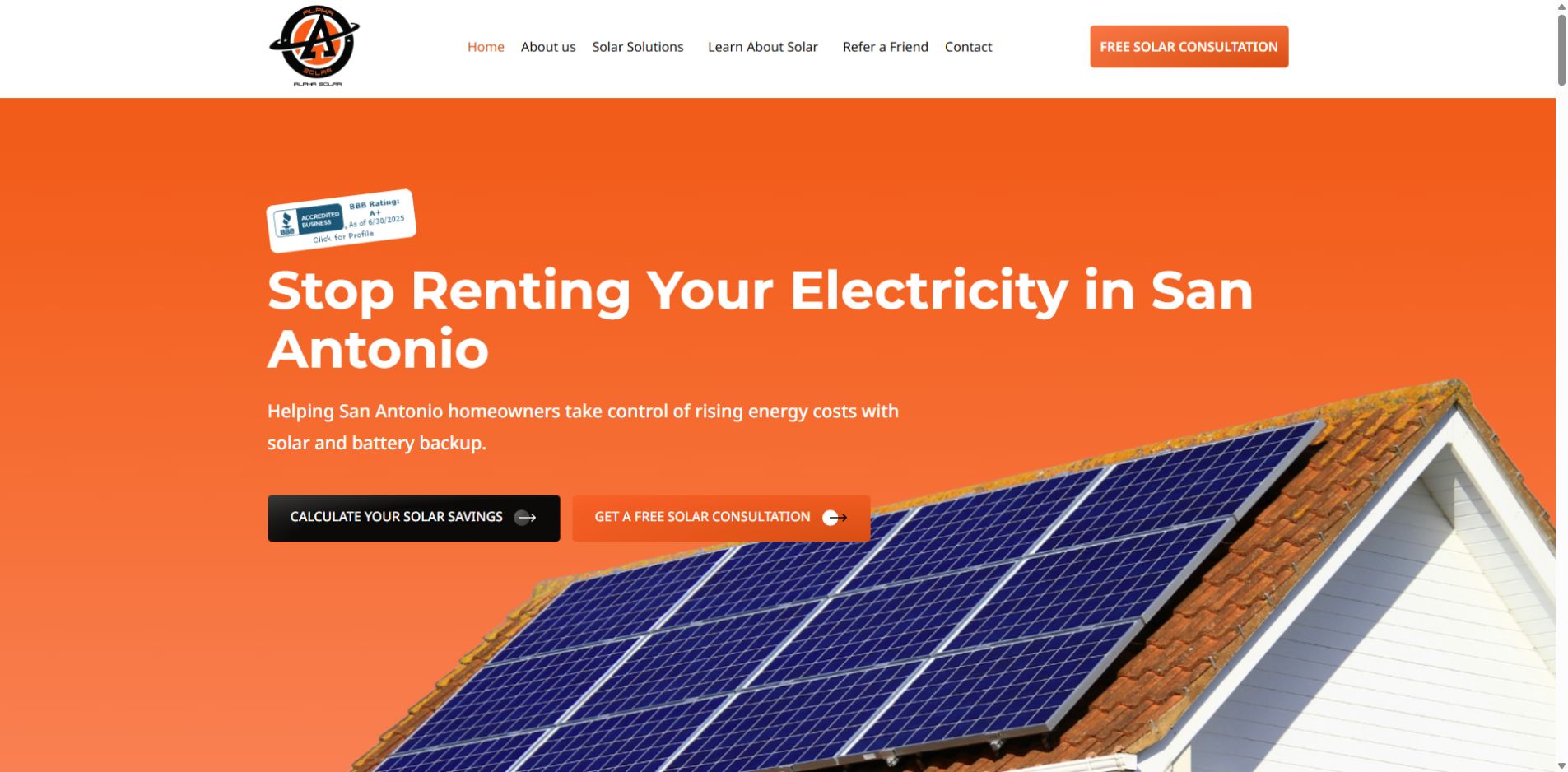 Screenshot of Alpha Solar Solutions, LLC official website homepage