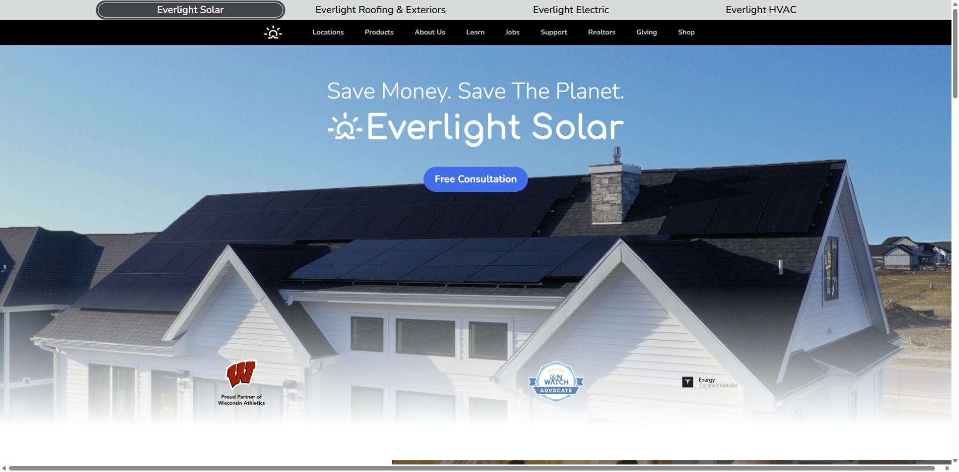 Screenshot of Everlight Solar official website homepage