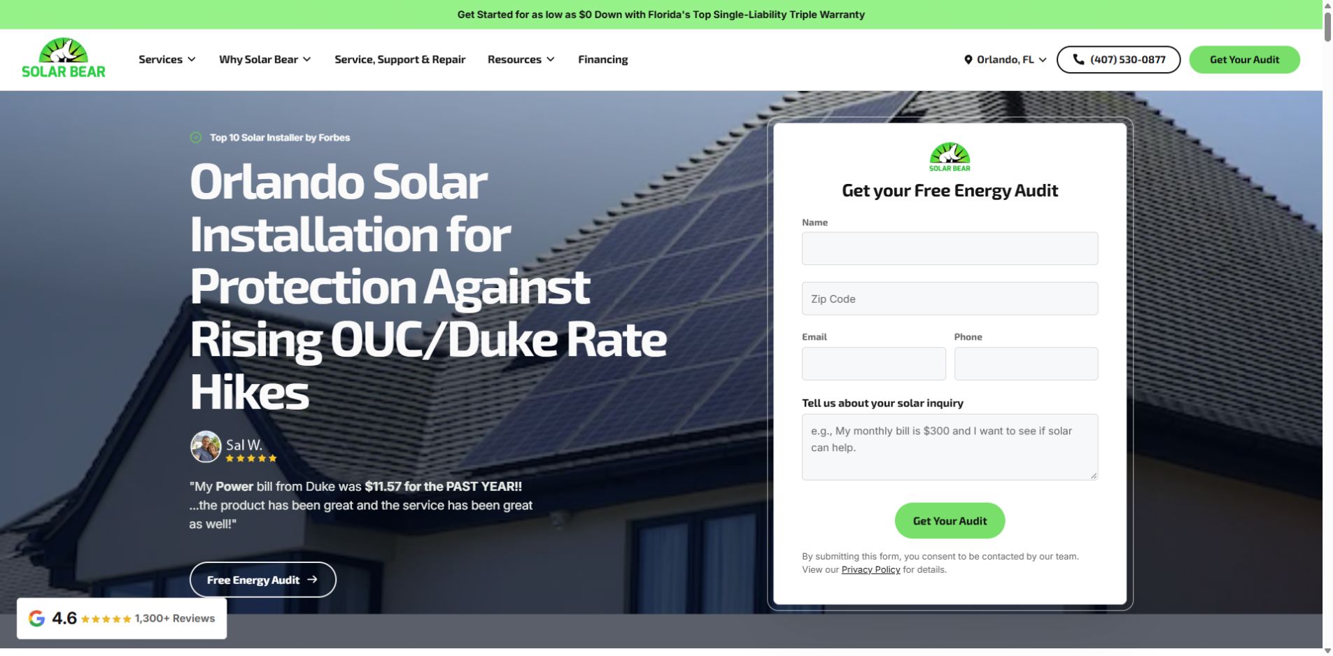Screenshot of Solar Bear official website homepage