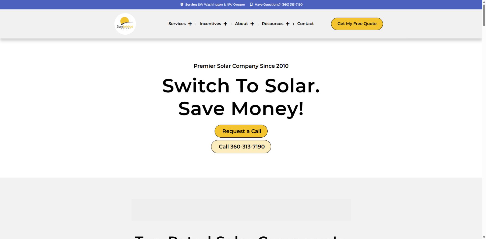 Screenshot of Sunbridge Solar official website homepage