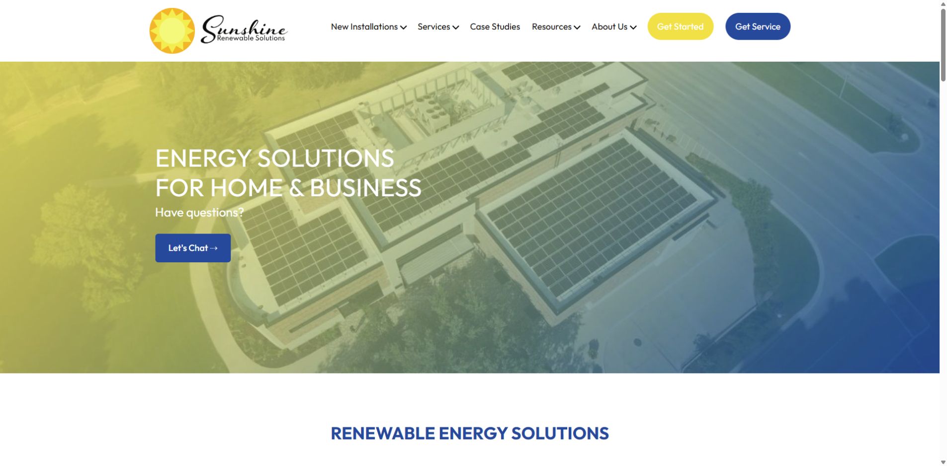 Screenshot of Sunshine Renewable Solutions official website homepage
